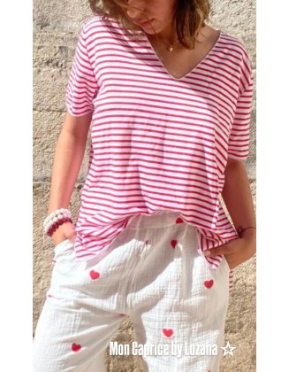 Tee-shirt rayé Blanc et Rouge