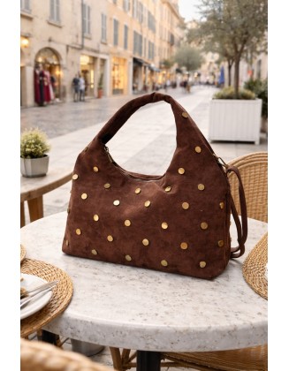 Sac à main marron clouté doré