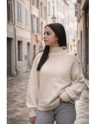 Pull beige col montant à...
