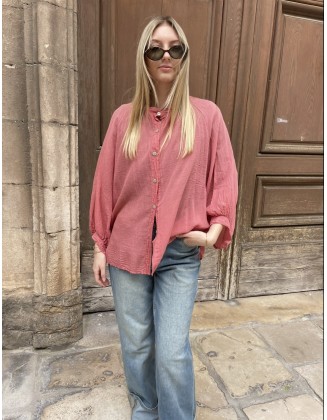 Chemise rose oversize en coton