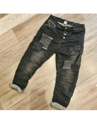Jeans boyfriend patchwork noir