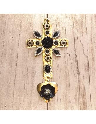 Croix fleurie doré noir